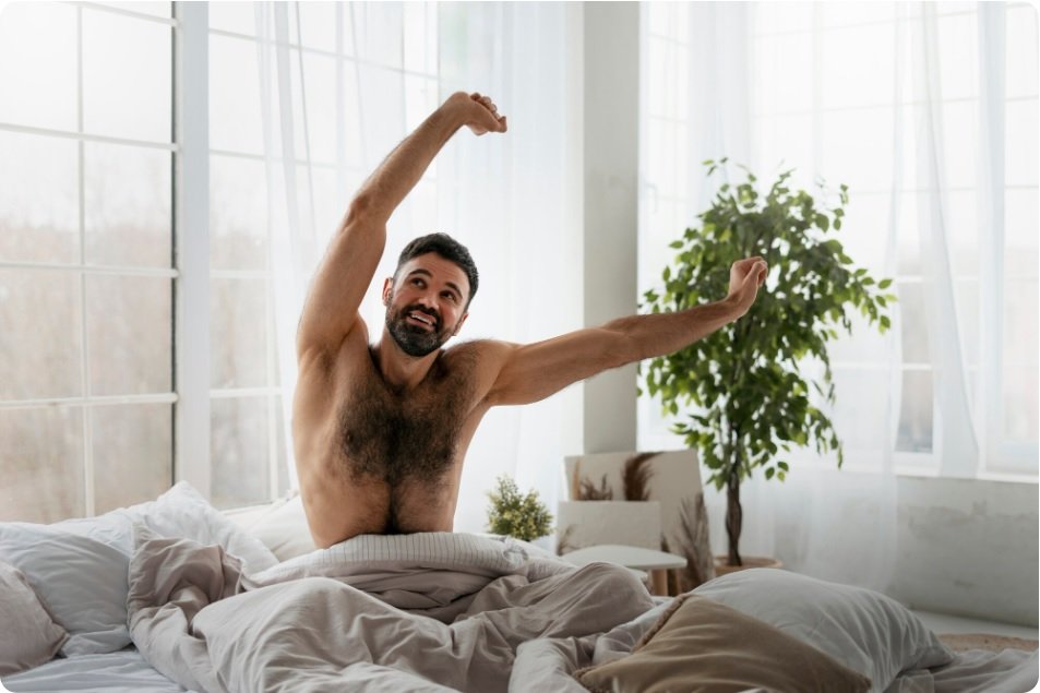 Energized person starting their day with natural light and movement